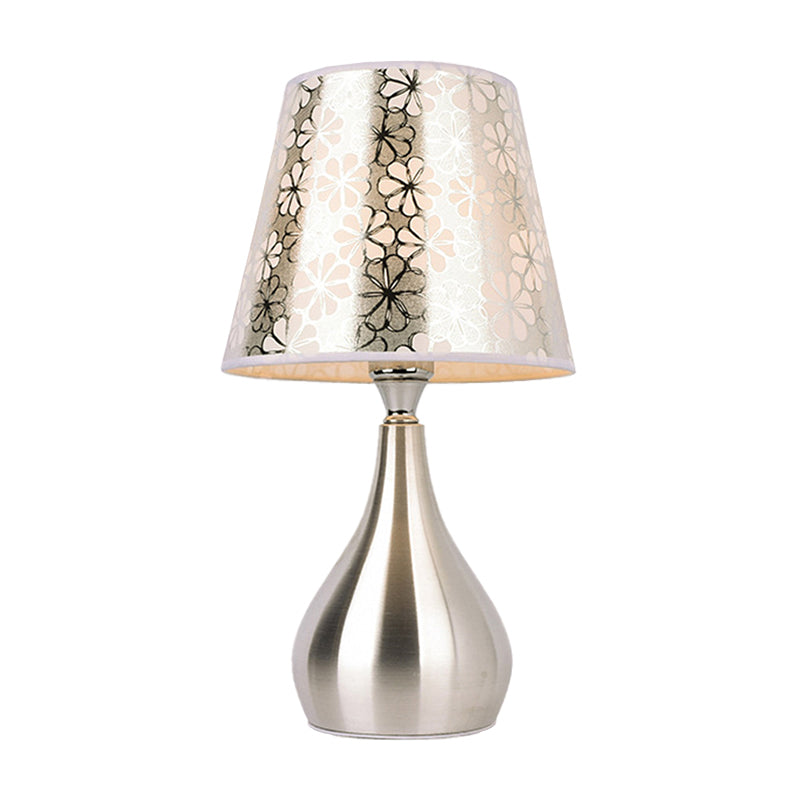 Tapered Table Light Modern Fabric Single Nickel Nightstand Lamp with Cloud/Geometric/Flower Pattern Clearhalo 'Lamps' 'Table Lamps' Lighting' 1972805