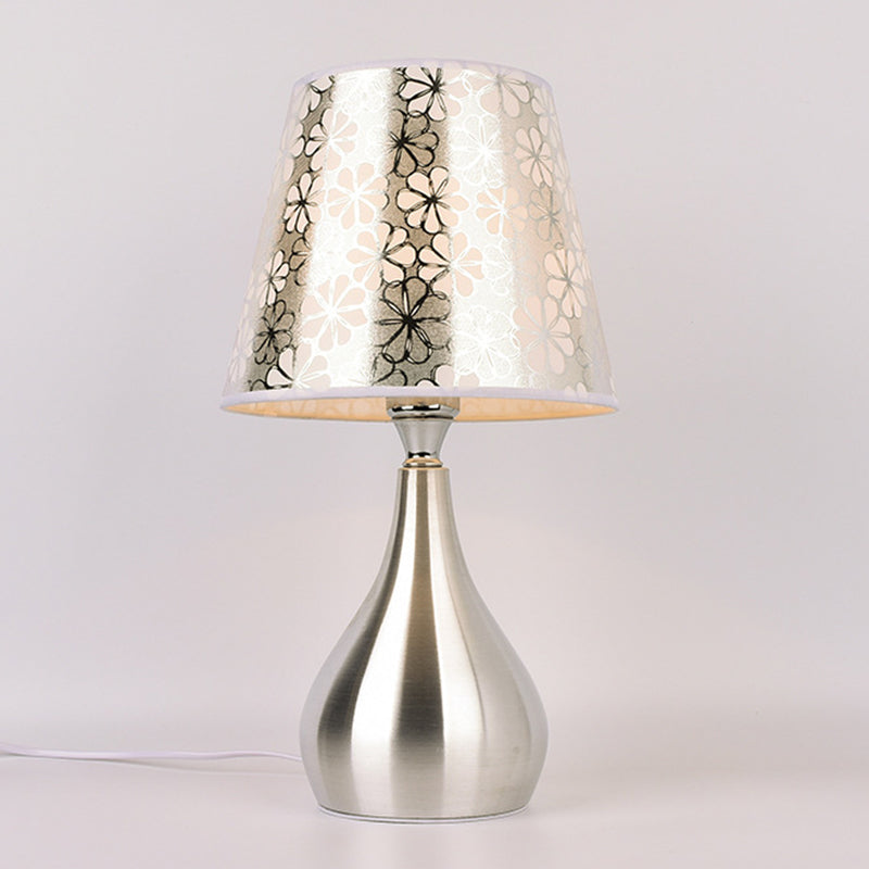 Tapered Table Light Modern Fabric Single Nickel Nightstand Lamp with Cloud/Geometric/Flower Pattern Clearhalo 'Lamps' 'Table Lamps' Lighting' 1972806
