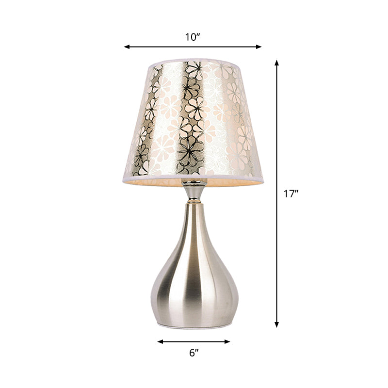 Tapered Table Light Modern Fabric Single Nickel Nightstand Lamp with Cloud/Geometric/Flower Pattern Clearhalo 'Lamps' 'Table Lamps' Lighting' 1972807