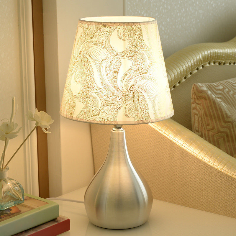 Tapered Table Light Modern Fabric Single Nickel Nightstand Lamp with Cloud/Geometric/Flower Pattern Clearhalo 'Lamps' 'Table Lamps' Lighting' 1972809