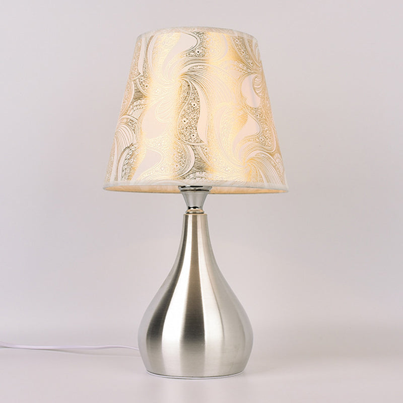 Tapered Table Light Modern Fabric Single Nickel Nightstand Lamp with Cloud/Geometric/Flower Pattern Clearhalo 'Lamps' 'Table Lamps' Lighting' 1972811
