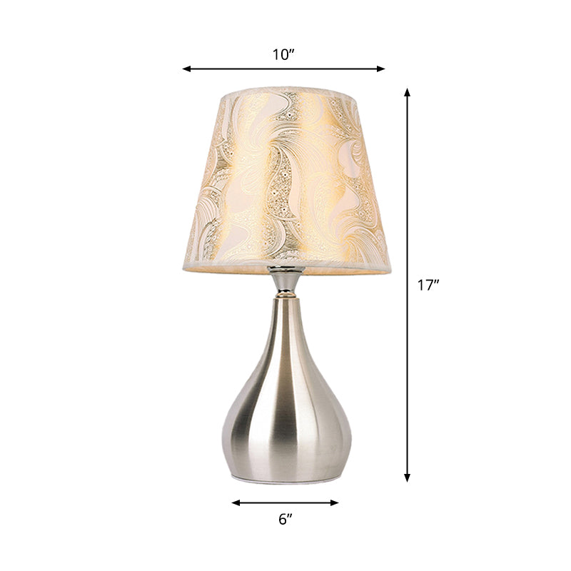 Tapered Table Light Modern Fabric Single Nickel Nightstand Lamp with Cloud/Geometric/Flower Pattern Clearhalo 'Lamps' 'Table Lamps' Lighting' 1972812
