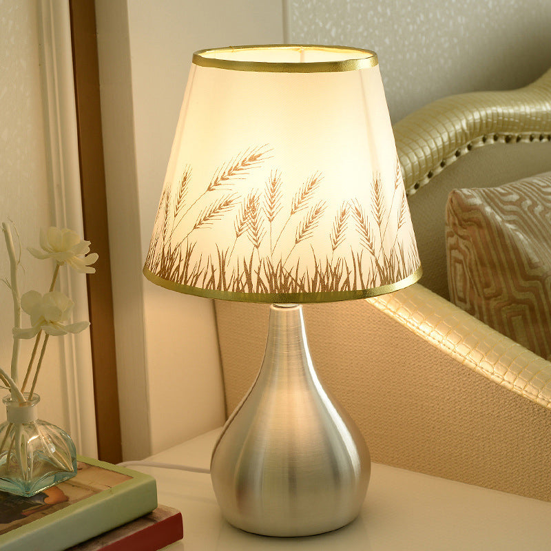 Tapered Table Light Modern Fabric Single Nickel Nightstand Lamp with Cloud/Geometric/Flower Pattern Nickel Malt Grass Clearhalo 'Lamps' 'Table Lamps' Lighting' 1972813