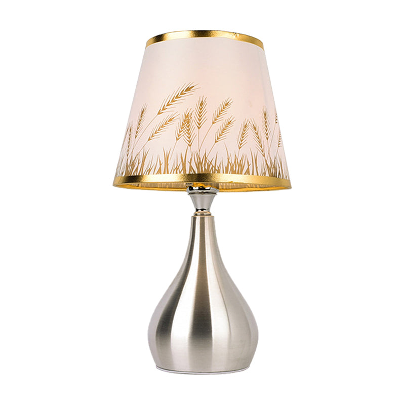 Tapered Table Light Modern Fabric Single Nickel Nightstand Lamp with Cloud/Geometric/Flower Pattern Clearhalo 'Lamps' 'Table Lamps' Lighting' 1972814