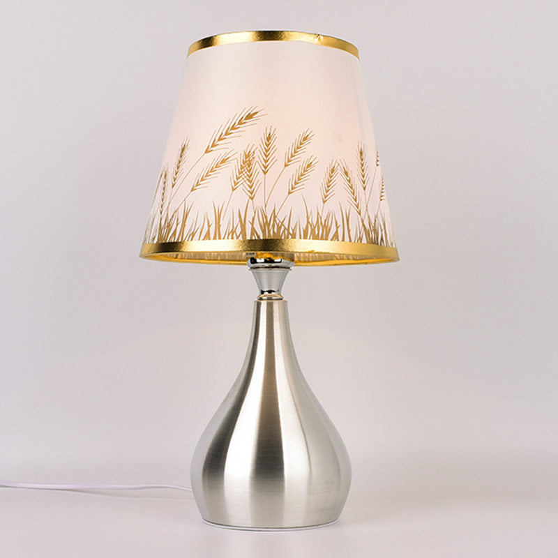 Tapered Table Light Modern Fabric Single Nickel Nightstand Lamp with Cloud/Geometric/Flower Pattern Clearhalo 'Lamps' 'Table Lamps' Lighting' 1972815