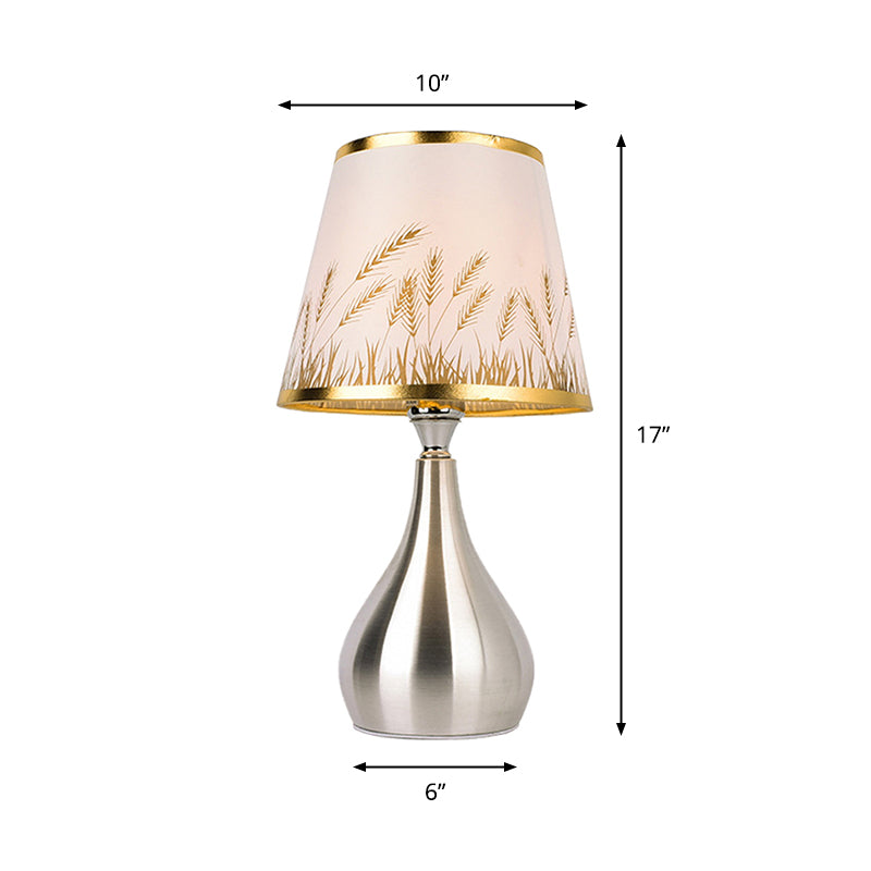 Tapered Table Light Modern Fabric Single Nickel Nightstand Lamp with Cloud/Geometric/Flower Pattern Clearhalo 'Lamps' 'Table Lamps' Lighting' 1972816