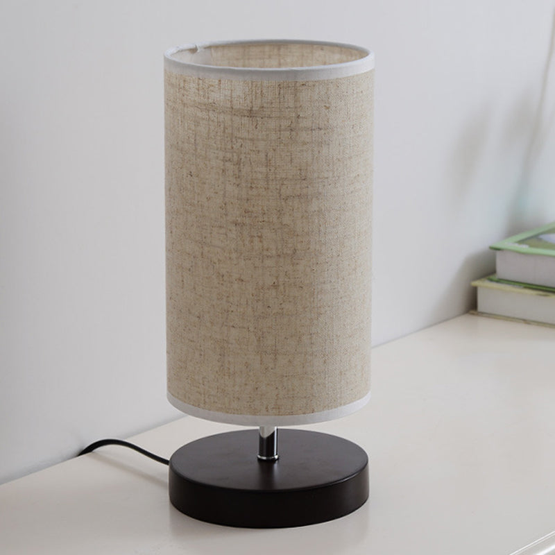 Round/Square Fabric Nightstand Light Nordic 1 Bulb Flaxen Table Lamp with Black/Wood Base for Bedroom Black Round Clearhalo 'Lamps' 'Table Lamps' Lighting' 1972827