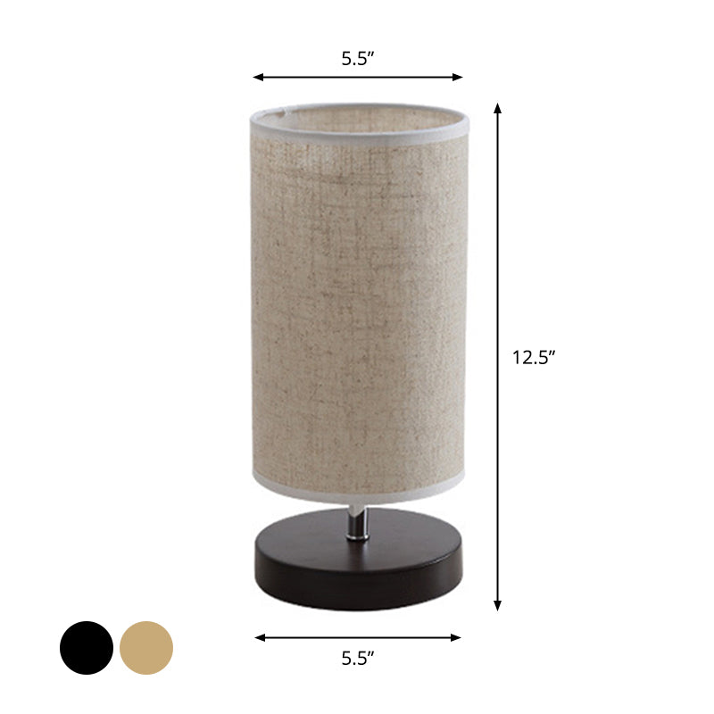 Round/Square Fabric Nightstand Light Nordic 1 Bulb Flaxen Table Lamp with Black/Wood Base for Bedroom Clearhalo 'Lamps' 'Table Lamps' Lighting' 1972829