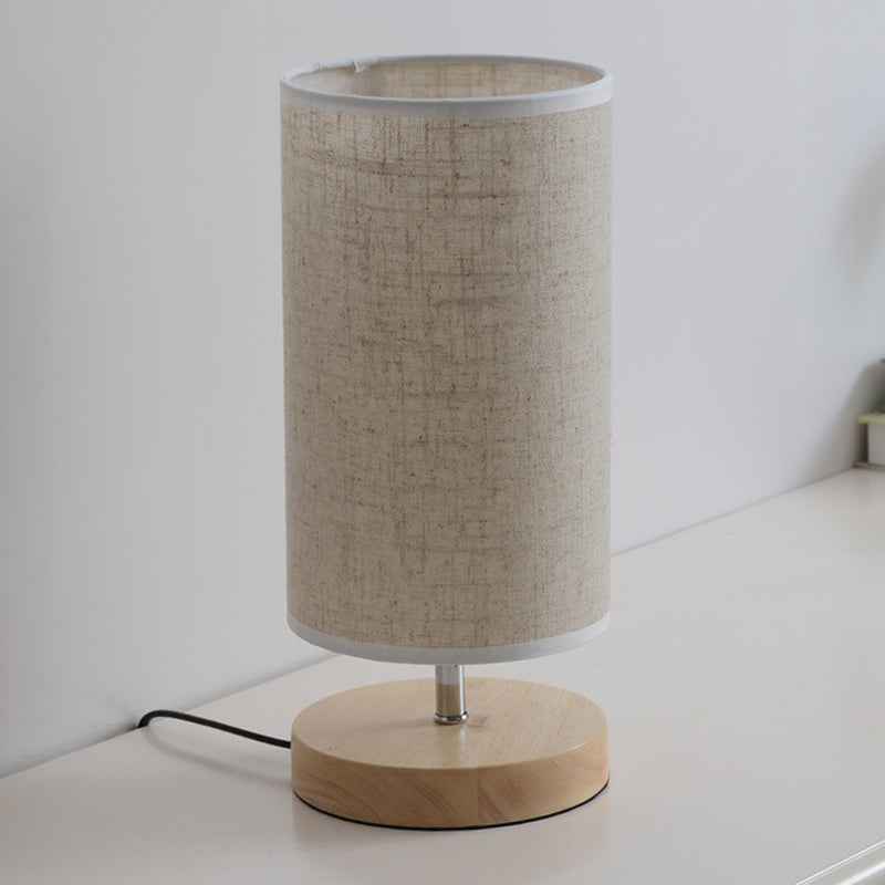 Round/Square Fabric Nightstand Light Nordic 1 Bulb Flaxen Table Lamp with Black/Wood Base for Bedroom Wood Round Clearhalo 'Lamps' 'Table Lamps' Lighting' 1972830