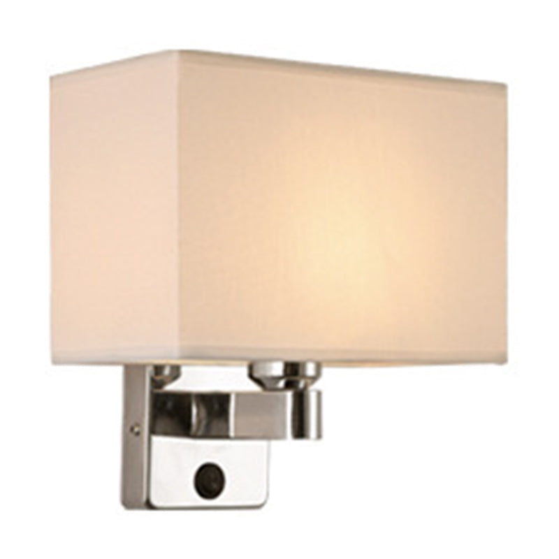 1-Light Bedroom Wall Lamp Nordic Black/White/Beige and Chrome Wall Sconce with Oval/Square Fabric Shade Clearhalo 'Cast Iron' 'Glass' 'Industrial' 'Modern wall lights' 'Modern' 'Tiffany' 'Traditional wall lights' 'Wall Lamps & Sconces' 'Wall Lights' Lighting' 1972834