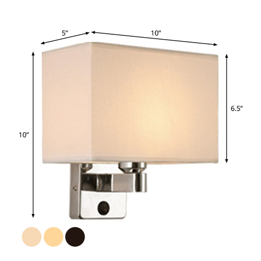 1-Light Bedroom Wall Lamp Nordic Black/White/Beige and Chrome Wall Sconce with Oval/Square Fabric Shade Clearhalo 'Cast Iron' 'Glass' 'Industrial' 'Modern wall lights' 'Modern' 'Tiffany' 'Traditional wall lights' 'Wall Lamps & Sconces' 'Wall Lights' Lighting' 1972836