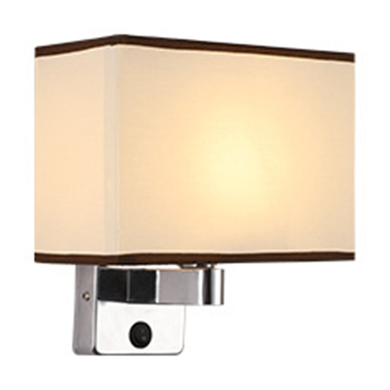 1-Light Bedroom Wall Lamp Nordic Black/White/Beige and Chrome Wall Sconce with Oval/Square Fabric Shade Black Square Plate Clearhalo 'Cast Iron' 'Glass' 'Industrial' 'Modern wall lights' 'Modern' 'Tiffany' 'Traditional wall lights' 'Wall Lamps & Sconces' 'Wall Lights' Lighting' 1972840