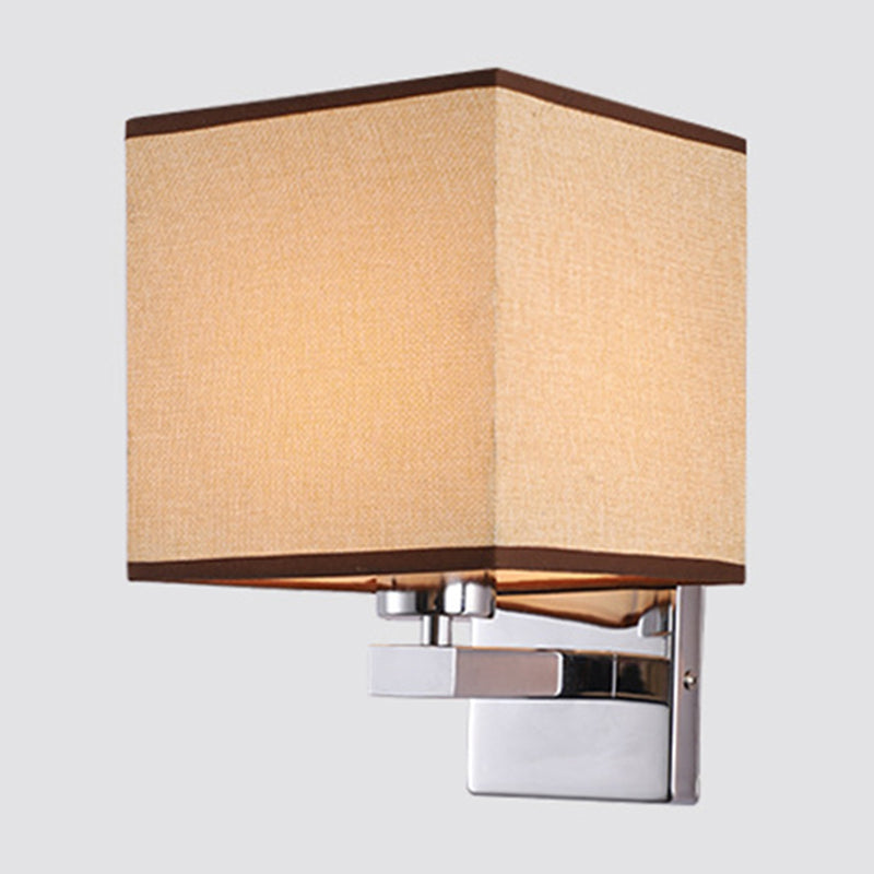 Beige/Flaxen/Coffee Cube Wall Light Nordic Style 1 Head Fabric Wall Mounted Light Fixture for Bedroom Clearhalo 'Cast Iron' 'Glass' 'Industrial' 'Modern wall lights' 'Modern' 'Tiffany' 'Traditional wall lights' 'Wall Lamps & Sconces' 'Wall Lights' Lighting' 1972860
