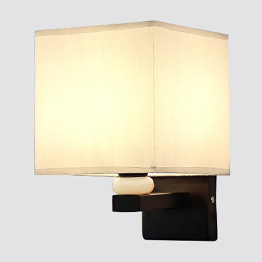 Rectangle Wall Mount Lamp Modern Fabric 1 Bulb Flaxen/White/Beige Wall Light Fixture with Faux Jade Decor Clearhalo 'Cast Iron' 'Glass' 'Industrial' 'Modern wall lights' 'Modern' 'Tiffany' 'Traditional wall lights' 'Wall Lamps & Sconces' 'Wall Lights' Lighting' 1972872