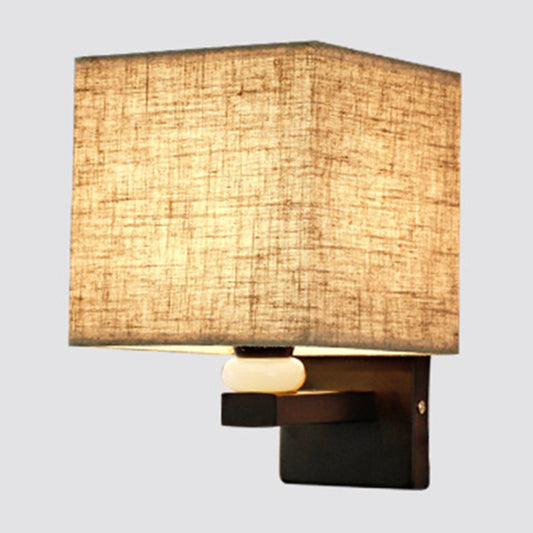 Rectangle Wall Mount Lamp Modern Fabric 1 Bulb Flaxen/White/Beige Wall Light Fixture with Faux Jade Decor Clearhalo 'Cast Iron' 'Glass' 'Industrial' 'Modern wall lights' 'Modern' 'Tiffany' 'Traditional wall lights' 'Wall Lamps & Sconces' 'Wall Lights' Lighting' 1972881