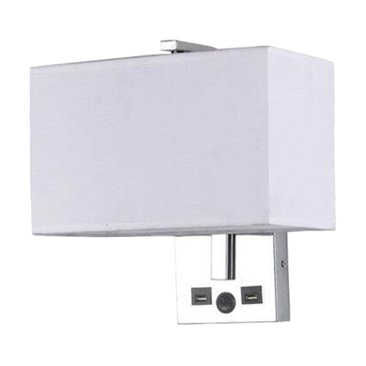 Fabric Rectangle Wall Light Kit Minimalist Single-Bulb Beige/Black/White Wall Lamp Fixture with USB Port White Clearhalo 'Cast Iron' 'Glass' 'Industrial' 'Modern wall lights' 'Modern' 'Tiffany' 'Traditional wall lights' 'Wall Lamps & Sconces' 'Wall Lights' Lighting' 1972888