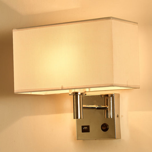 Beige/Black/White Rectangle Wall Lamp Simplicity 1-Head Fabric Wall Mounted Lighting for Bedside White Clearhalo 'Cast Iron' 'Glass' 'Industrial' 'Modern wall lights' 'Modern' 'Tiffany' 'Traditional wall lights' 'Wall Lamps & Sconces' 'Wall Lights' Lighting' 1972898