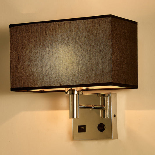 Beige/Black/White Rectangle Wall Lamp Simplicity 1-Head Fabric Wall Mounted Lighting for Bedside Clearhalo 'Cast Iron' 'Glass' 'Industrial' 'Modern wall lights' 'Modern' 'Tiffany' 'Traditional wall lights' 'Wall Lamps & Sconces' 'Wall Lights' Lighting' 1972900
