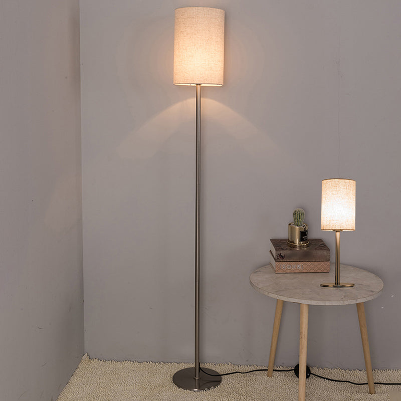 Simplicity Cylinder Floor Lamp Single-Bulb Fabric Standing Light in Chrome for Bedroom Chrome Clearhalo 'Floor Lamps' 'Lamps' Lighting' 1972919