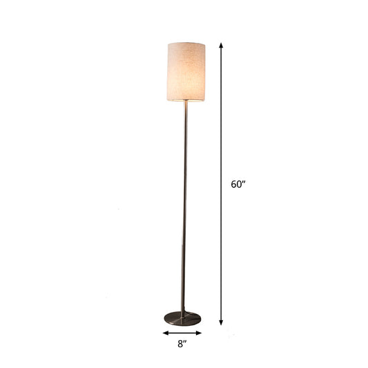 Simplicity Cylinder Floor Lamp Single-Bulb Fabric Standing Light in Chrome for Bedroom Clearhalo 'Floor Lamps' 'Lamps' Lighting' 1972922