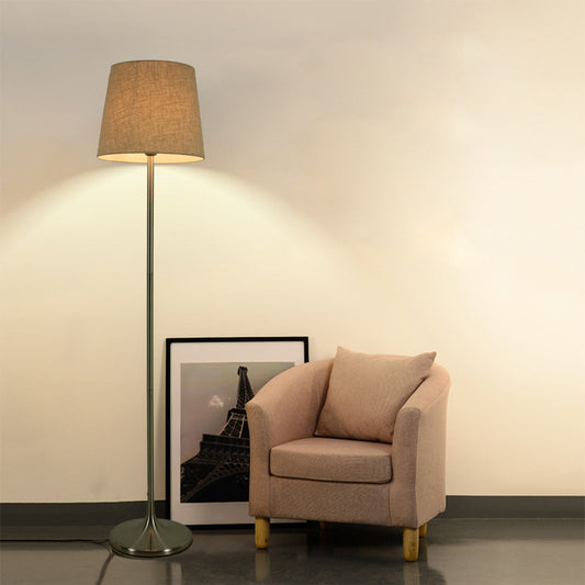 Fabric Empire Shade Floor Standing Light Minimalist 1 Head Living Room Floor Lamp in Nickel Clearhalo 'Floor Lamps' 'Lamps' Lighting' 1972924