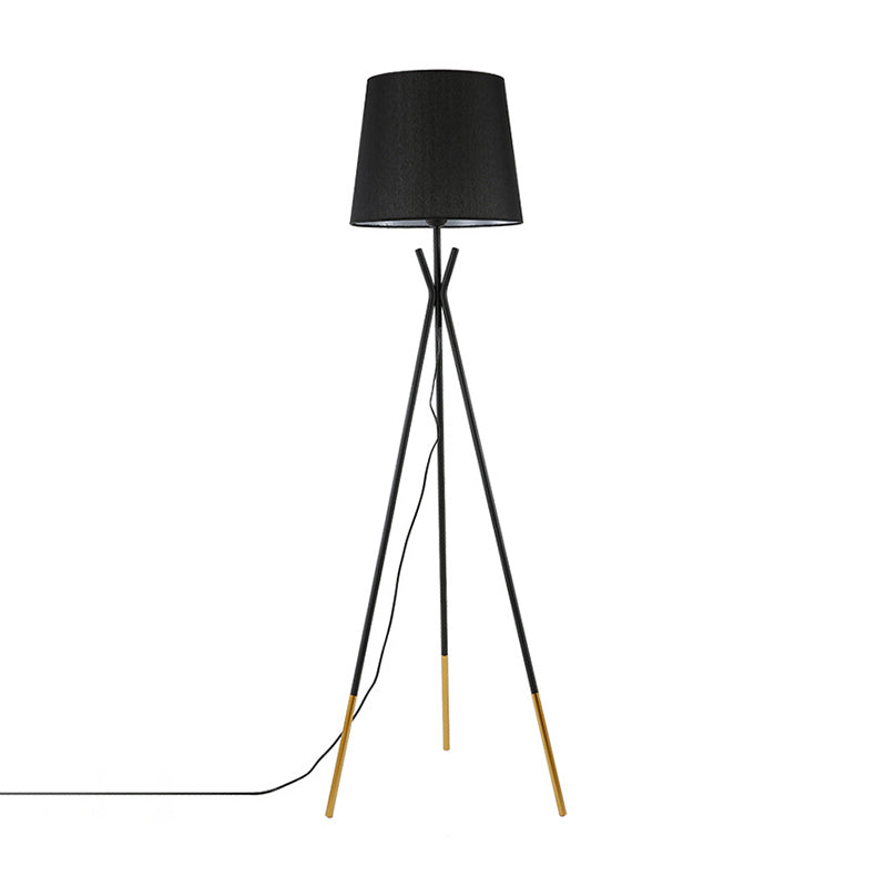 Black/White-Brass Tapered Floor Light Modern 1-Light Fabric Standing Floor Lamp with Tripod Black Clearhalo 'Floor Lamps' 'Lamps' Lighting' 1972926