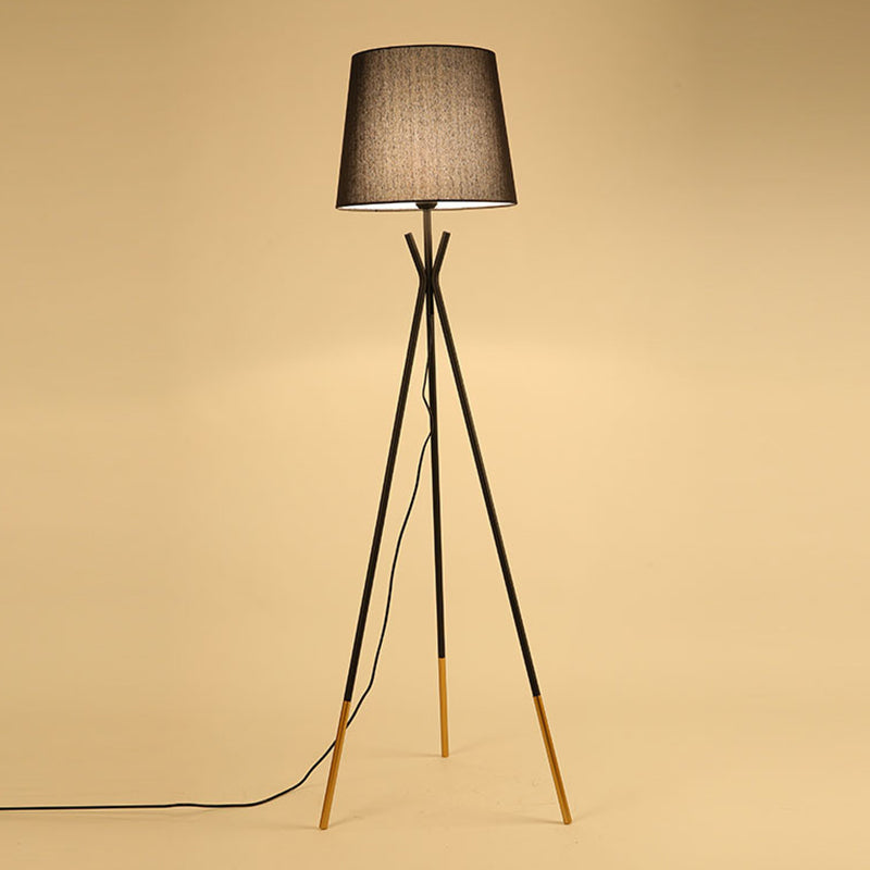 Black/White-Brass Tapered Floor Light Modern 1-Light Fabric Standing Floor Lamp with Tripod Clearhalo 'Floor Lamps' 'Lamps' Lighting' 1972927