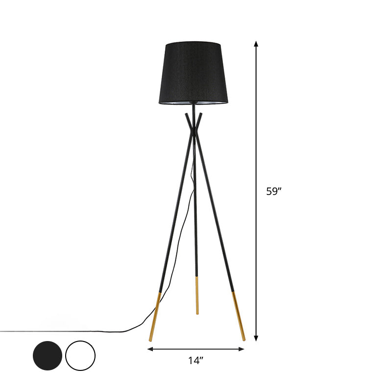 Black/White-Brass Tapered Floor Light Modern 1-Light Fabric Standing Floor Lamp with Tripod Clearhalo 'Floor Lamps' 'Lamps' Lighting' 1972929