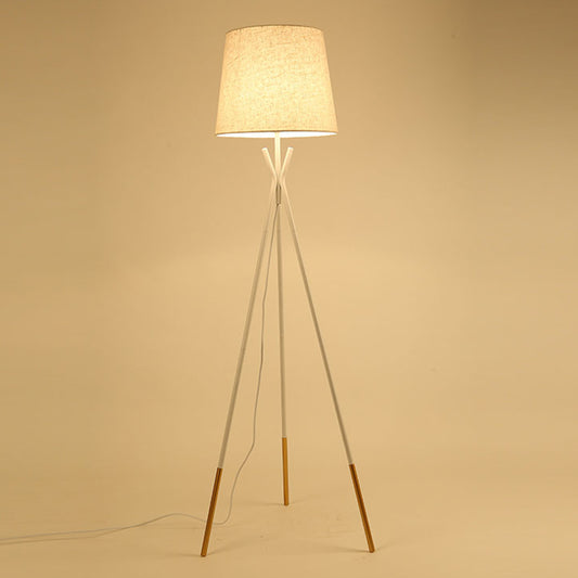 Black/White-Brass Tapered Floor Light Modern 1-Light Fabric Standing Floor Lamp with Tripod White Clearhalo 'Floor Lamps' 'Lamps' Lighting' 1972930