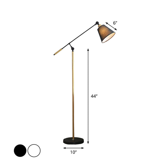 Tapered Floor Reading Lamp Nordic Fabric 1 Bulb Black/White and Wood Floor Light with Swing Arm Clearhalo 'Floor Lamps' 'Lamps' Lighting' 1972936