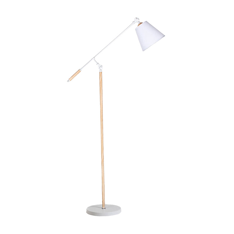 Tapered Floor Reading Lamp Nordic Fabric 1 Bulb Black/White and Wood Floor Light with Swing Arm White B Clearhalo 'Floor Lamps' 'Lamps' Lighting' 1972937