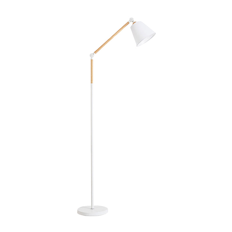 Tapered Floor Reading Lamp Nordic Fabric 1 Bulb Black/White and Wood Floor Light with Swing Arm White A Clearhalo 'Floor Lamps' 'Lamps' Lighting' 1972942