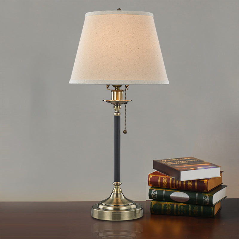 1-Bulb Dining Room Table Lamp Minimalist White Pull-Chain Night Light with Tapered Fabric Shade Clearhalo 'Lamps' 'Table Lamps' Lighting' 1972960