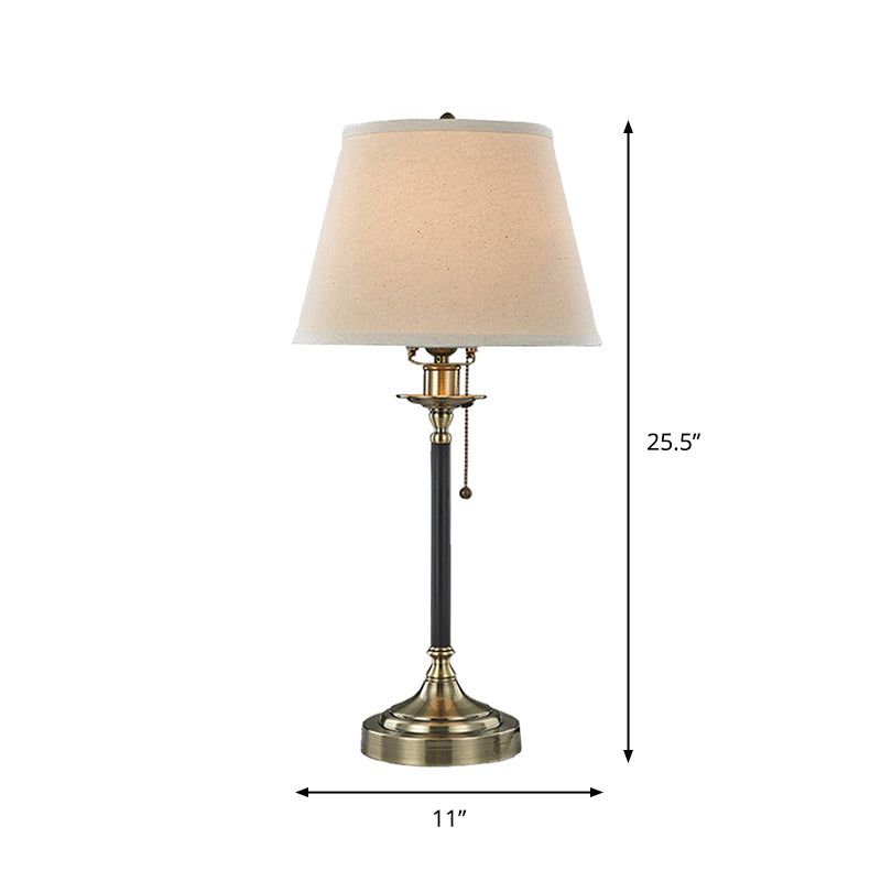 1-Bulb Dining Room Table Lamp Minimalist White Pull-Chain Night Light with Tapered Fabric Shade Clearhalo 'Lamps' 'Table Lamps' Lighting' 1972963