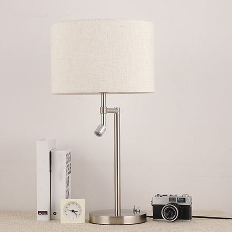 Fabric Drum Shaped Table Lighting Minimalist 1 Bulb White Night Stand Light with Swivelable Spotlight Clearhalo 'Lamps' 'Table Lamps' Lighting' 1972974