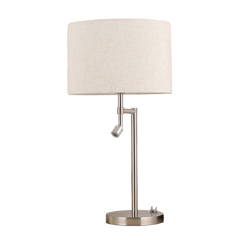 Fabric Drum Shaped Table Lighting Minimalist 1 Bulb White Night Stand Light with Swivelable Spotlight Clearhalo 'Lamps' 'Table Lamps' Lighting' 1972975