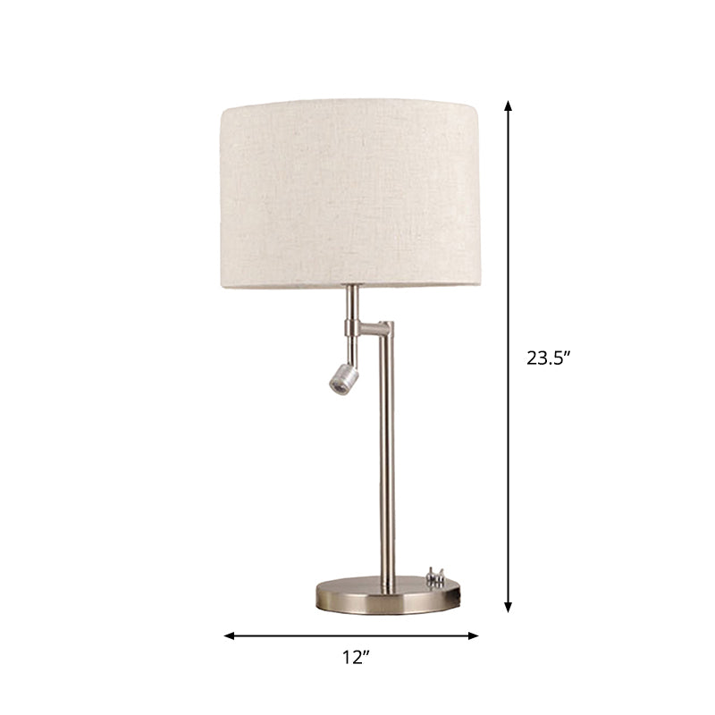 Fabric Drum Shaped Table Lighting Minimalist 1 Bulb White Night Stand Light with Swivelable Spotlight Clearhalo 'Lamps' 'Table Lamps' Lighting' 1972976