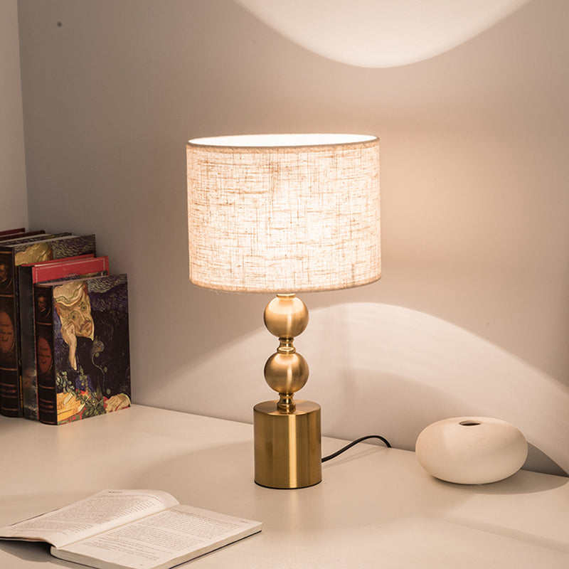 Fabric Cylindrical Night Light Postmodern Single Table Lamp with Gourd Base in Antiqued Gold Gold Clearhalo 'Lamps' 'Table Lamps' Lighting' 1972982