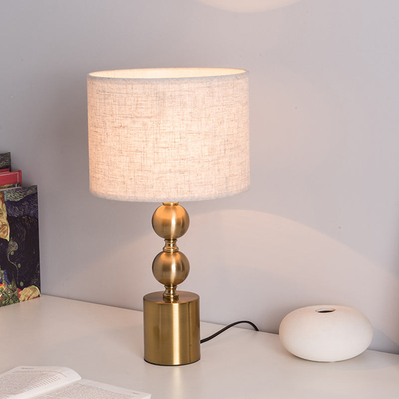 Fabric Cylindrical Night Light Postmodern Single Table Lamp with Gourd Base in Antiqued Gold Clearhalo 'Lamps' 'Table Lamps' Lighting' 1972984
