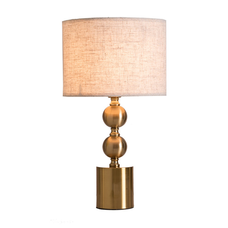 Fabric Cylindrical Night Light Postmodern Single Table Lamp with Gourd Base in Antiqued Gold Clearhalo 'Lamps' 'Table Lamps' Lighting' 1972985