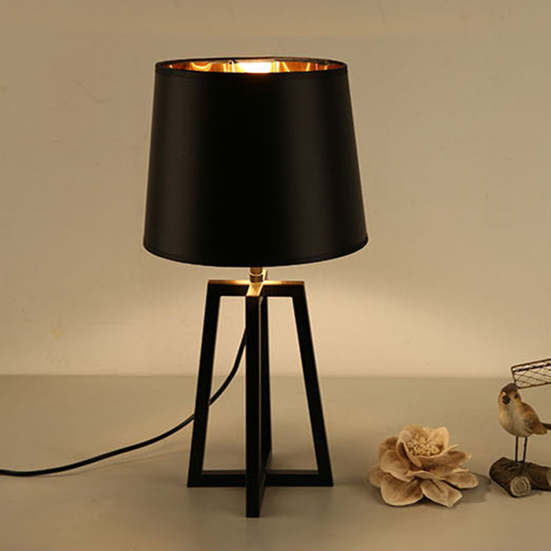Tapered Shade Night Lamp Nordic 1 Head Black/White Table Stand Light with Trapezoid Stand Black Clearhalo 'Lamps' 'Table Lamps' Lighting' 1972994