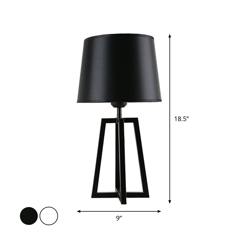 Tapered Shade Night Lamp Nordic 1 Head Black/White Table Stand Light with Trapezoid Stand Clearhalo 'Lamps' 'Table Lamps' Lighting' 1972997