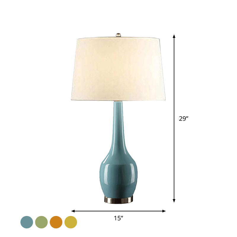 Tapered Drum Fabric Table Light Modern 1-Light Yellow/Blue/Orange Nightstand Lamp with Long Neck Vase Base Clearhalo 'Lamps' 'Table Lamps' Lighting' 1973008