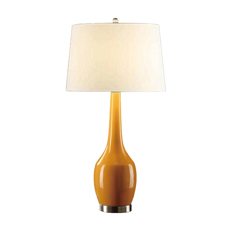 Tapered Drum Fabric Table Light Modern 1-Light Yellow/Blue/Orange Nightstand Lamp with Long Neck Vase Base Clearhalo 'Lamps' 'Table Lamps' Lighting' 1973012