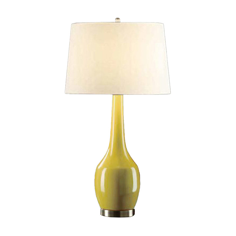 Tapered Drum Fabric Table Light Modern 1-Light Yellow/Blue/Orange Nightstand Lamp with Long Neck Vase Base Clearhalo 'Lamps' 'Table Lamps' Lighting' 1973014