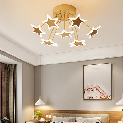 Acrylic Starry LED Semi Ceiling Mount Light Amusement Park Romantic Ceiling Lamp in Gold 9 Gold Clearhalo 'Ceiling Lights' 'Close To Ceiling Lights' 'Close to ceiling' 'Semi-flushmount' Lighting' 197363