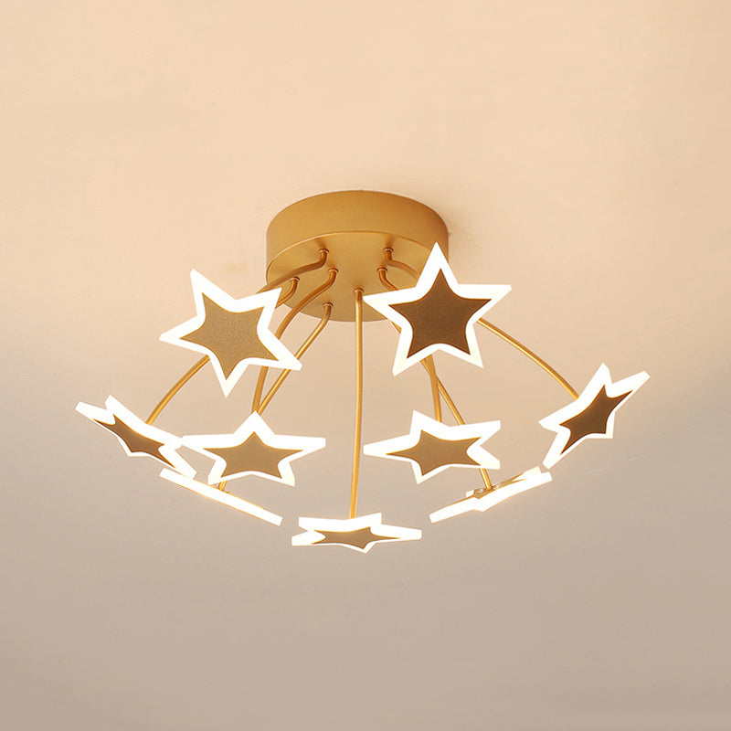 Acrylic Starry LED Semi Ceiling Mount Light Amusement Park Romantic Ceiling Lamp in Gold Clearhalo 'Ceiling Lights' 'Close To Ceiling Lights' 'Close to ceiling' 'Semi-flushmount' Lighting' 197364