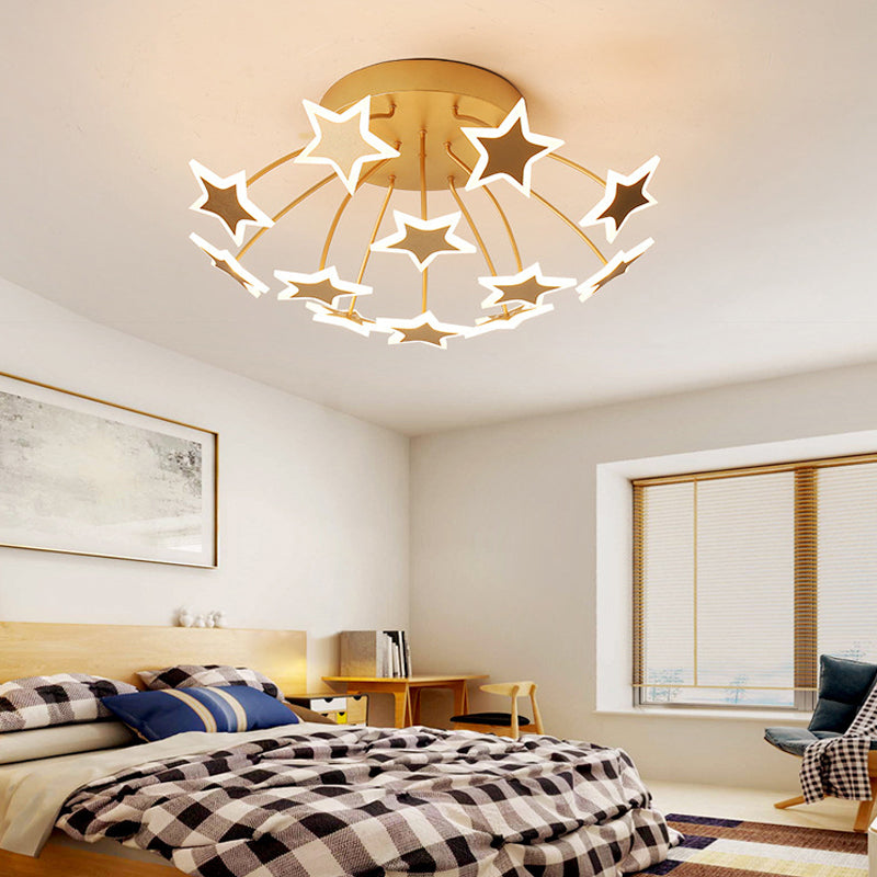 Acrylic Starry LED Semi Ceiling Mount Light Amusement Park Romantic Ceiling Lamp in Gold 12 Gold Clearhalo 'Ceiling Lights' 'Close To Ceiling Lights' 'Close to ceiling' 'Semi-flushmount' Lighting' 197368