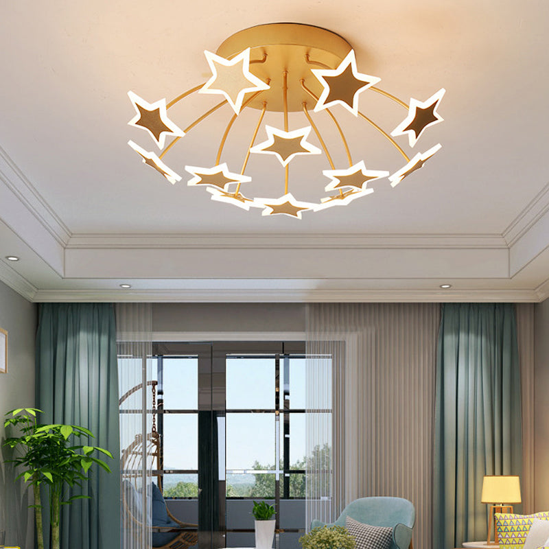 Acrylic Starry LED Semi Ceiling Mount Light Amusement Park Romantic Ceiling Lamp in Gold Clearhalo 'Ceiling Lights' 'Close To Ceiling Lights' 'Close to ceiling' 'Semi-flushmount' Lighting' 197369