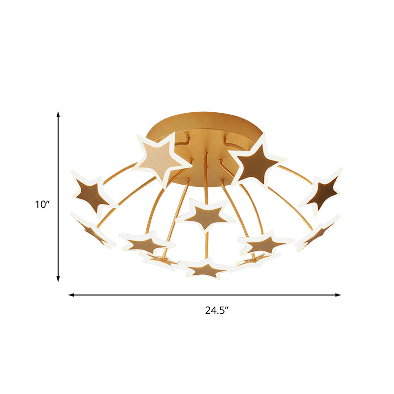 Acrylic Starry LED Semi Ceiling Mount Light Amusement Park Romantic Ceiling Lamp in Gold Clearhalo 'Ceiling Lights' 'Close To Ceiling Lights' 'Close to ceiling' 'Semi-flushmount' Lighting' 197371